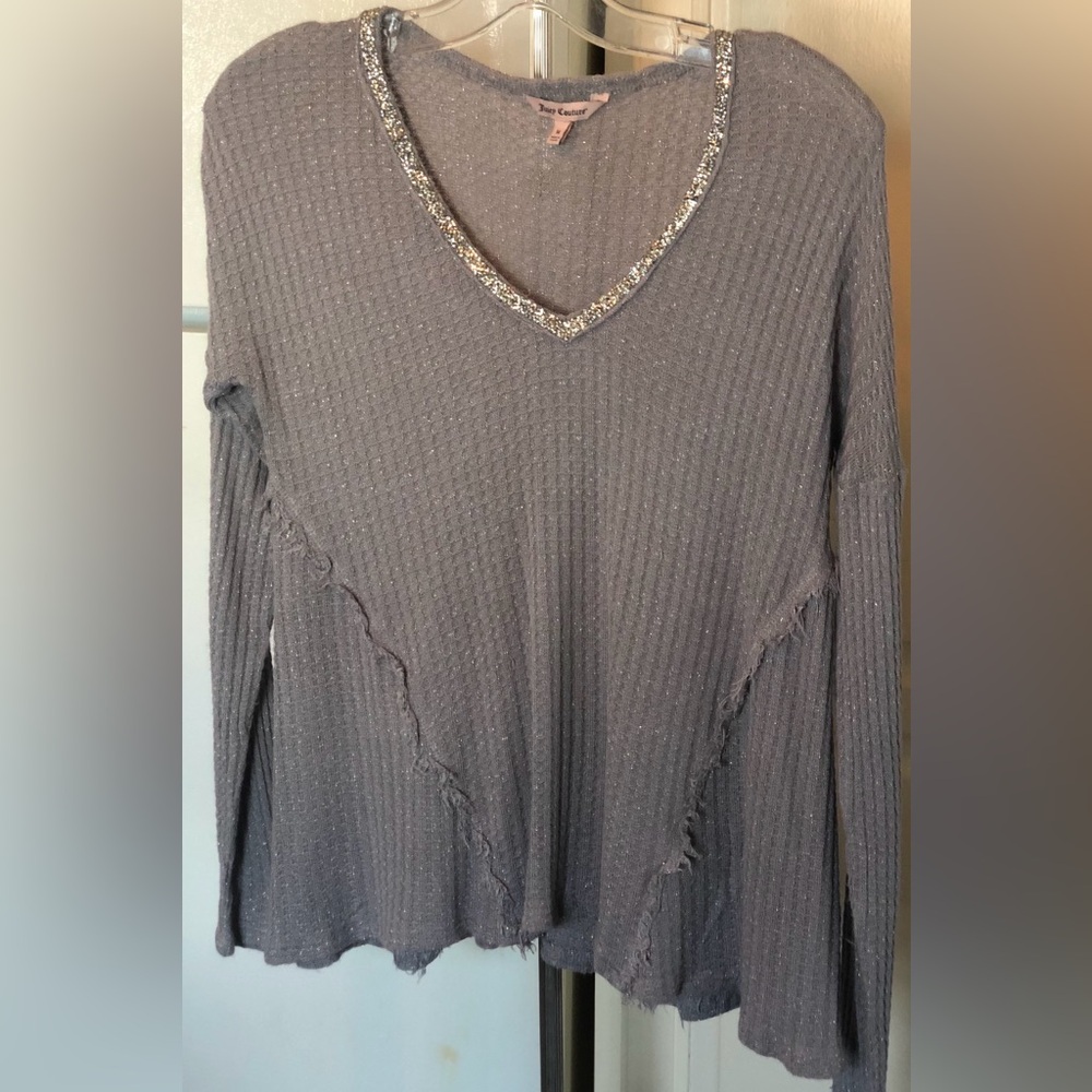Juicy couture grey sequinned long sleeve shirt size medium